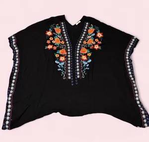 ODDY Black Tunic with Multicolor Floral Embroidery thumbnail 1