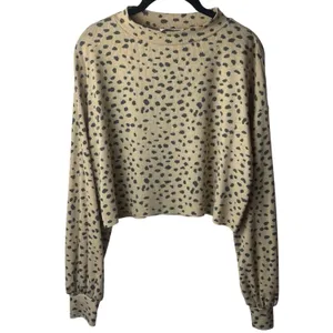 Beach Riot Ava Cropped Sweatshirt Taupe Spot Ribbed Long Sleeve Coastal Chic M thumbnail 2