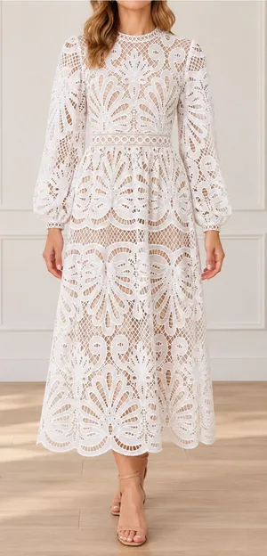 NWT Baltic Born Eldora Lace Midi Dress M Off White Long Sleeve Bridal Wedding thumbnail 1