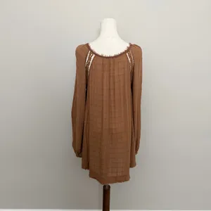 Free People Top Babydoll Embroidered Floral Braided Boho Festival Peasant Rust thumbnail 9