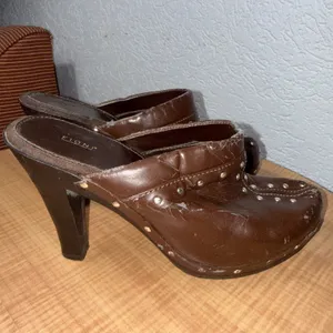 Vintage‎ Y2K Fioni Brown Boho Studded Mule Festival Faux Leather Heels 8.5 thumbnail 7