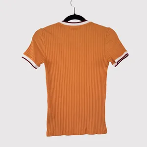 Lacoste Womens Shirt Orange Crew Neck Fantasy Knit Ribbed Slim Fit 34 US Small thumbnail 3