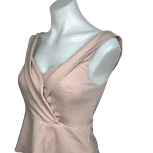 Forever New Pink Shakira Cross Over Off-shoulder Peplum Ponte Zip Top Blouse S thumbnail 9