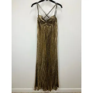 Lulus Brilliant Allure Gold Metallic Lurex Pleated Maxi Dress Formal Glam XS NWT thumbnail 5