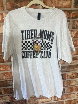 Gildan Light Heather Gray "Tired Moms Coffee Club" Graphic Tee thumbnail 1
