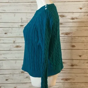 Lands’ End blue classic cable-knit pullover sweater Size Medium Petite thumbnail 4