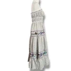 Free People Bohemian Embroidered Floral Kalani Strapless Midi Dress Size XL thumbnail 10