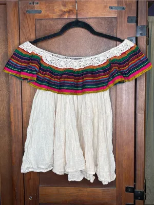 Jens Pirate Booty Womens Ivory Off Shoulder Top Medium Crochet Stripe Boho thumbnail 2