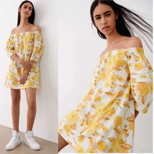 Ba&Sh Nabi Floral Off-The-Shoulder Mini Dress Jaune Yellow Size XS thumbnail 5