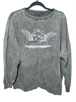 Motel Glo Sweatshirt in‎ Stone Wash Cherub Angelo Print Oversized Size Medium thumbnail 1
