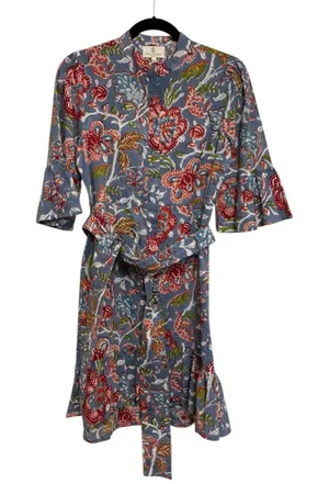 NEW Perry Walker Collective Cotton Tori Shirt Dress in Blue Paisley -Size 1 (XS) thumbnail 1