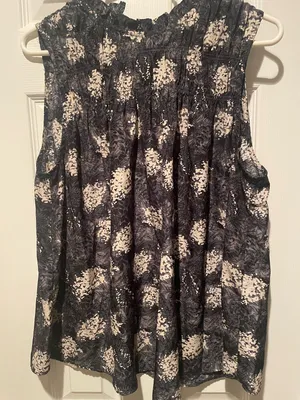 Pre-Owned JOIE Fern Smocked Yoke Top Baltic Print Black, Size L $19, B51 thumbnail 1