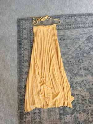 Christopher Esber orange yellow high slit accordion knit midi skirt S thumbnail 4