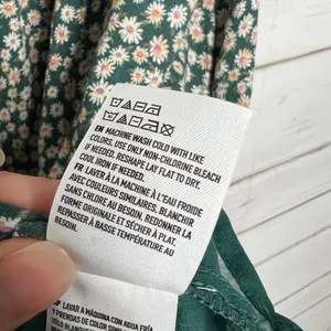American Eagle Green Floral Babydoll Dress XL Scoop Back Tie Tassels thumbnail 9