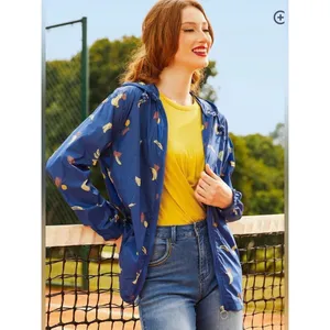 Modcloth Royal Blue Mind At Breeze Windbreaker Nylon Rain Jacket Fruit M thumbnail 2