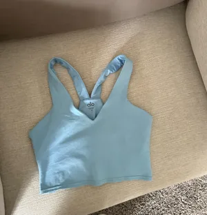 ALO Yoga Sky Blue Real Bra Tank V-Neck Racerback Crop Top thumbnail 4