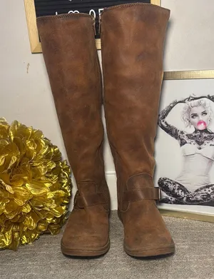 Brown faux leather tie up boots Size 6 thumbnail 1