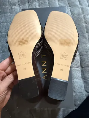 Ann Taylor Brown Knotted Leather Low Wedge Slide Sandals Shoes Mules NIB Size 9 thumbnail 6