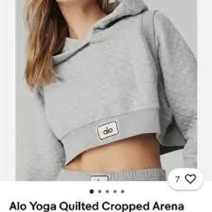 Alo Yoga Hoodie Womens Large Grey Quilted‎ Arena Cropped Pullover Sweatshirt thumbnail 4