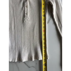 Aerie Cream Ribbed Henley Top Long Sleeve Button Front Fitted Thermal Size M thumbnail 5