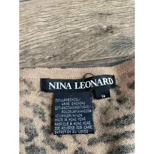 Womens Nina Leonard cheetah print vintage lambswool angora v neck sweater SZ 1+‎ thumbnail 3