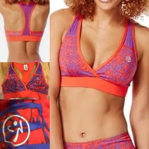 Zumba officials Zumba Scribble V-Bra in "Rev Me Up Red With Z-Dri technology XS thumbnail 2