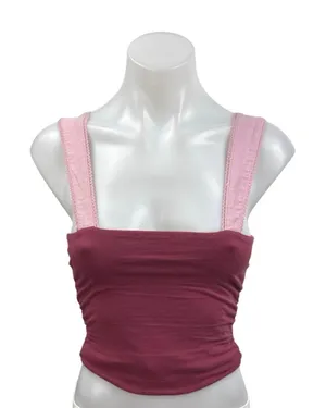 Free People 2 Tone Maroon Sleeveless Cami Camisole Square Neck Crop Tank Top XS thumbnail 1