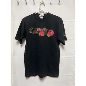 Champion Womens Small Black Graphic T-Shirt Rose Floral Logo Crew Neck‎ Tee thumbnail 2