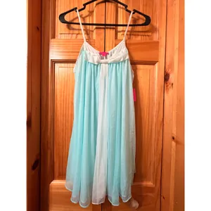 NWT Vintage Betsey Johnson Teal Tricot Nylon Babydoll Chemise Slip Dress Y2K S thumbnail 3