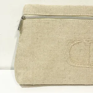 Christian Dior Beige Canvas Cosmetic Bag CD logo Full Zip‎ thumbnail 2