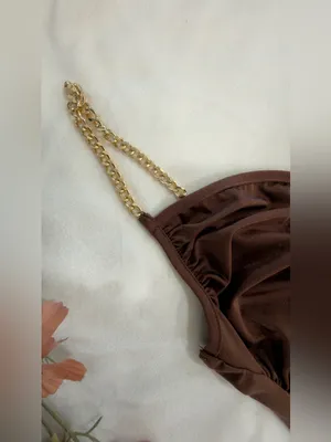 SHEIN Brown Ruched Maxi Dress with Gold Chain Straps thumbnail 3