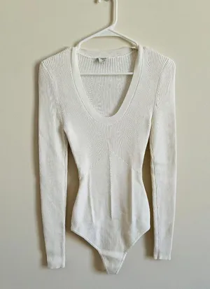 Abercrombie & Fitch Ribbed White Bodysuit thumbnail 1