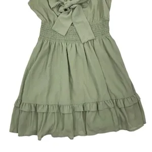 Women’s Ruffle Dress Large Green Short Sleeve‎ Front Tie thumbnail 3