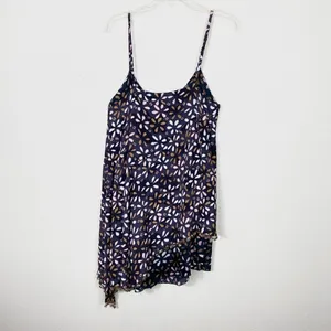 Free People Navy Floral Print Asymmetric Layered Mini Dress thumbnail 6
