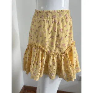 Aeropostale Womens Mini Skirt Size XS Yellow Floral Ruffle Tiered Eyelet Lace thumbnail 6