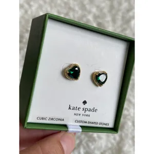Kate Spade New York Green Heart Stud Earrings Gold Tone Cubic Zirconia NEW thumbnail 8