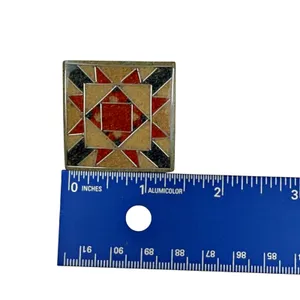 Vintage Lee Sands Sand Art Silver Inlay Quilt Square Deco Pattern Brooch Pin thumbnail 5