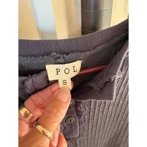 POL Womens Charcoal Grey Thermal Knit Henley Teal Floral Lace Sleeve Boho Top S thumbnail 6