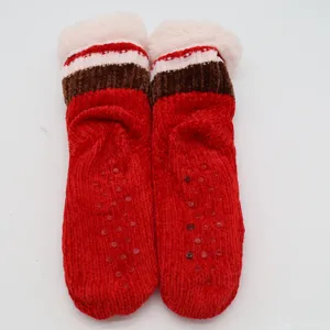 Red Chenille Slipper Socks Faux Fur Lined Non-Slip Gripper One Size Cozy Winter thumbnail 3