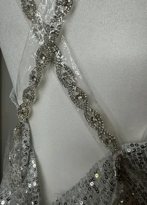 Silver Sequin Cowl Neck Mini Dress Sz M thumbnail 4