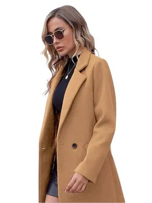 Fashion Women’s Camel Wool Blend Winter Coat Large Long Classic Elegant NWT thumbnail 3