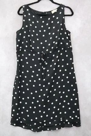 Apostrophe Black Polka Dot‎ Sleeveless Dress Knee Length Retro Tie Chic Large 12 thumbnail 1