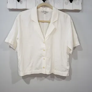 Madewell White Linen Camp Shirt Womens M Button Front Resort Short Sleeve thumbnail 2
