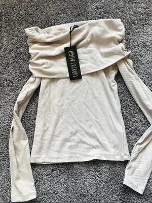 Dolls Kill Off-Shoulder Ribbed Top in Cream thumbnail 1