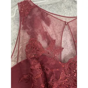 Oleg Cassini Burgundy Lace Illusion Bodice Formal Evening Gala Gown Dress 14 thumbnail 8