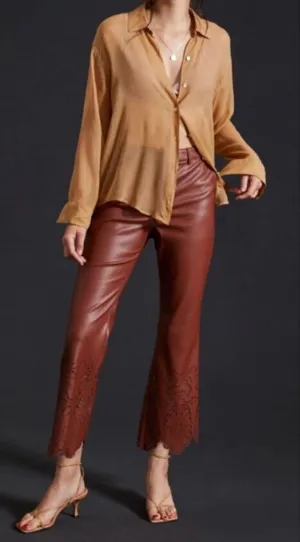 Anthropologie laser cut‎ hem brown faux Leather size 12 ankle crop thumbnail 1