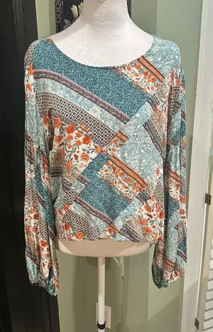 Anthropologie Jaase Blue Floral Long Sleeve Blouse – Size Medium thumbnail 1