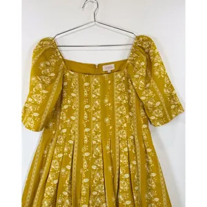 Mason's Daughter Mini Dress Yellow Emma Saffron Floral Square Puffed Boho Medium thumbnail 7