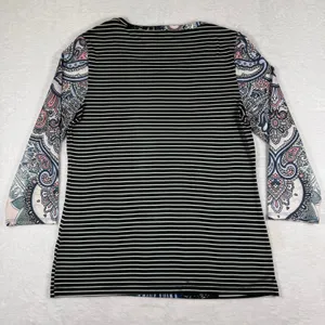 Zenergy by Chico's Womens Paisley Striped Lace Trim‎ 3/4 Sleeve Top Size 0 S thumbnail 9