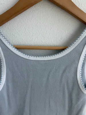 Brandy Melville light Blue Ribbed Contrast Trim Tank Top 100% Cotton thumbnail 7